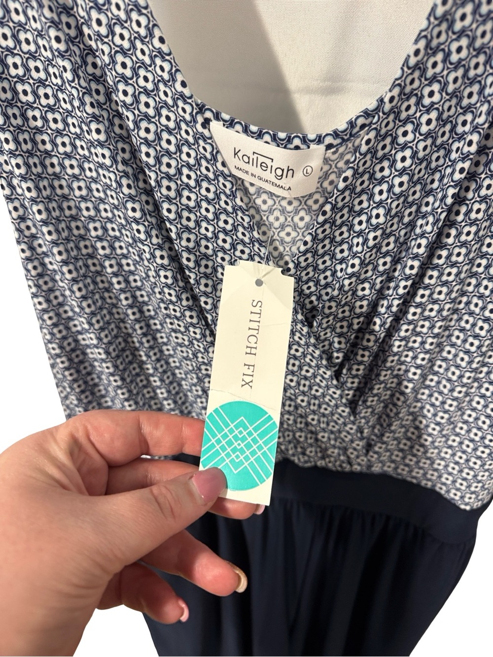 Kaileigh Navy and White Printed V-Neck Jumpsuit - Picture 3 of 6